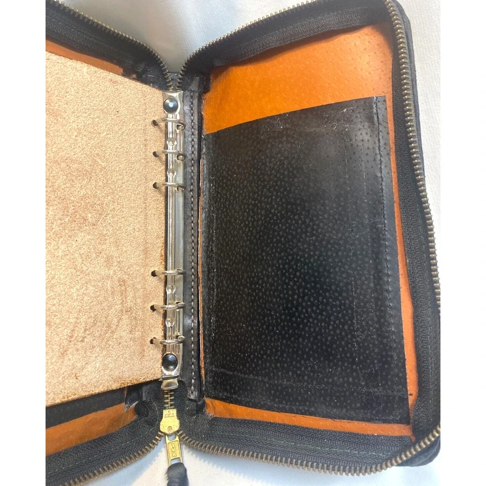 Vintage Leather Bound Ring Binder w/ Zipper Folder Keeper + Wallet - KAREN